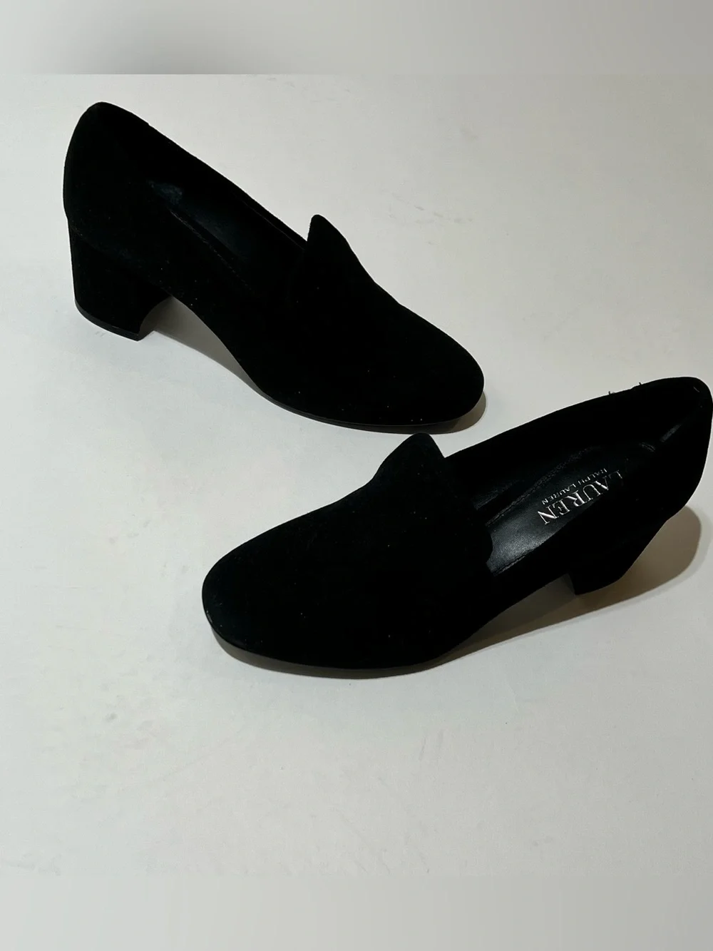 Lauren Ralph Lauren Black Suede Block Heel Loafers Size 7 - Picture 3 of 7